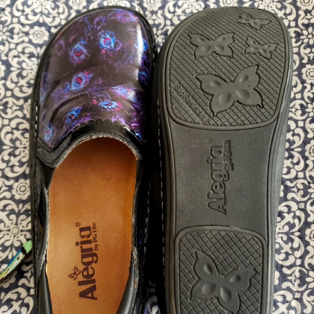 Alegria Peacock slip on shoes.